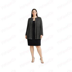 Adrianna Papell Evening 3X Hand Beaded Silk Gunmetal Open Front Formal JacketNWT